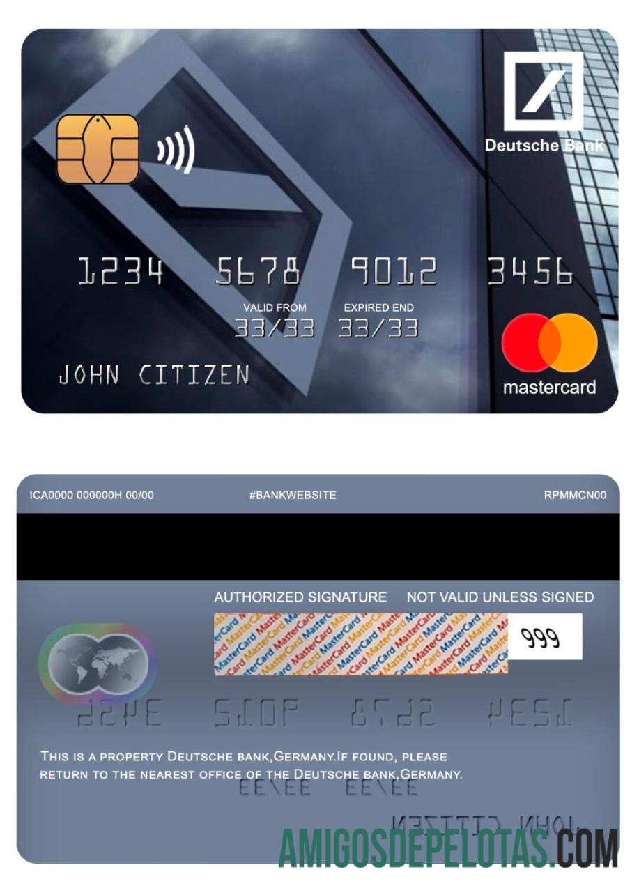 Alemanha Deutsche Bank Mastercard exemplo real